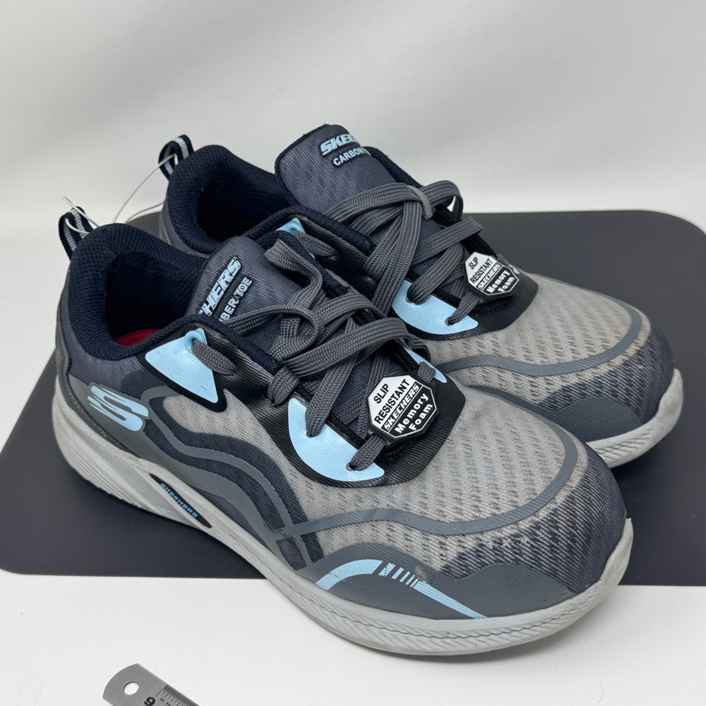 Skechers Carbix grey aqua Carbon Fiber Toe Work & Safety Shoes slip resistant